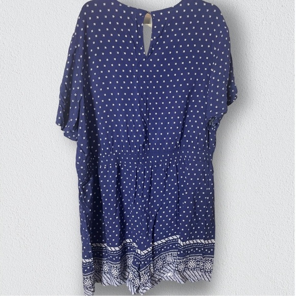 Women's Tie Waist Romper - Ava & Viv Navy Bluer White V Neck 2X - Picture 4 of 7